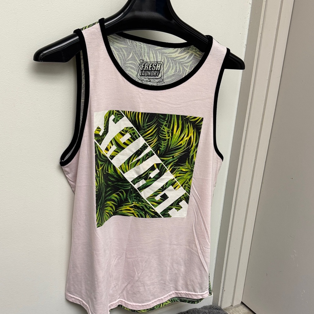 Vintage mens Pink jungle Graphic Tank Top relax fit L